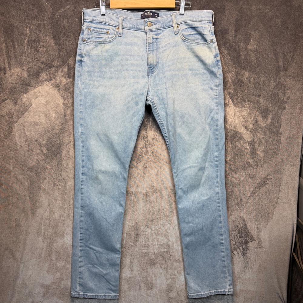Hollister Jeans Mens 34x34 Light Wash Cotton Blend Slim Straight Epic Flex Work